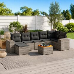 8-Piece Grey Poly Rattan Garden Sofa Set for Outdoor Use