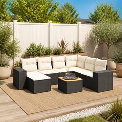 Premium 8-Piece Black Poly Rattan Garden Sofa Set