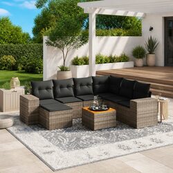 Premium 8-Piece Garden Sofa Set with Cushions - Grey