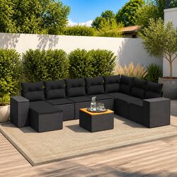 Premium 9 Piece Black Poly Rattan Garden Sofa Set