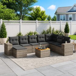 Durable 9 Piece Garden Sofa Set in Grey Poly Rattan