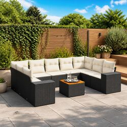 Modular Black Poly Rattan Garden Sofa Set – 10 Pieces