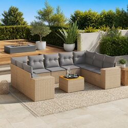 10-Piece Outdoor Sofa Set with Cushions in Beige