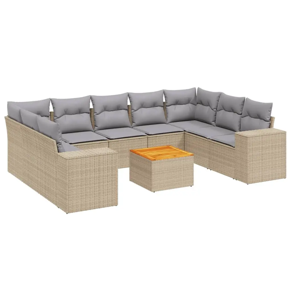 Garden Sofa Set PE Rattan 10 Piece Outdoor Furniture Patio Beige with Cushions