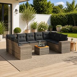 10-Piece Outdoor Garden Sofa Set with Grey Cushions