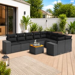 Black Modular 10-Piece Outdoor Sofa Set with Storage