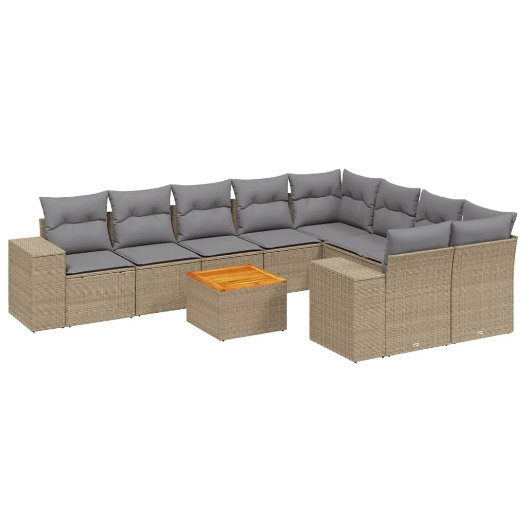 Garden Sofa Set PE Rattan 10 Piece Outdoor Furniture Beige Patio Seating
