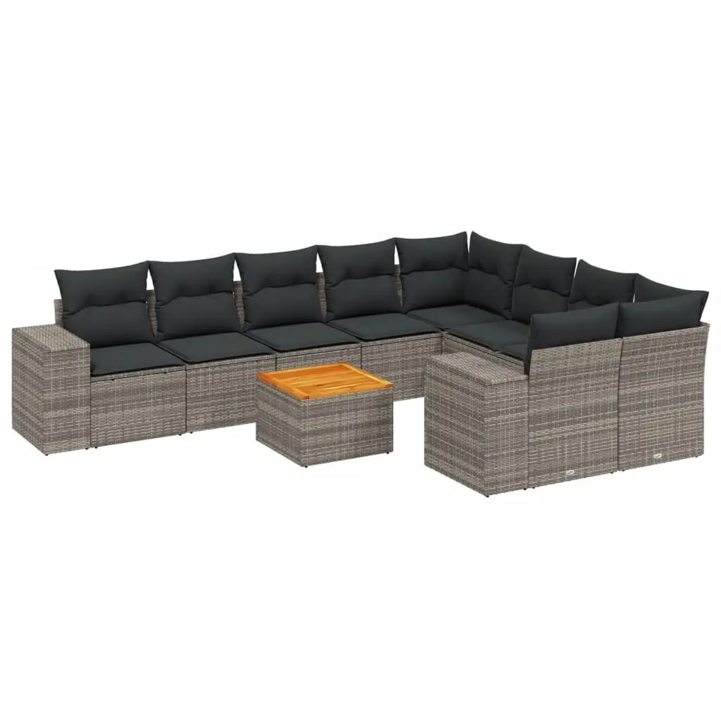 10-Piece Grey Poly Rattan Outdoor Sofa Set