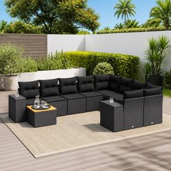 10-Piece Black Modular Patio Garden Sofa Set