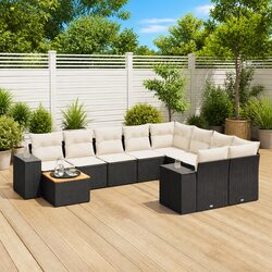 Sturdy 10 Piece Black Poly Rattan Outdoor Sofa Set