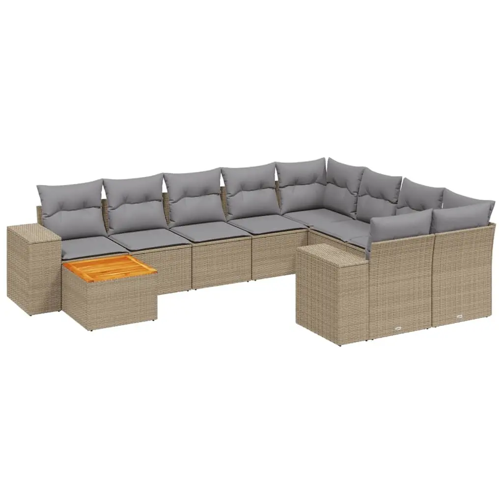 Garden Sofa Set PE Rattan 10 Piece Outdoor Furniture Beige with Cushions
