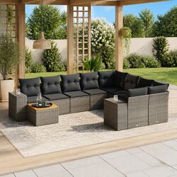 10-Piece Grey Rattan Garden Sofa Set with Storage