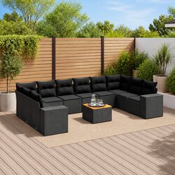 Modular 11 Piece Black Poly Rattan Garden Sofa Set