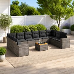 11 Piece Grey Rattan Garden Sofa Set for Outdoor Spaces