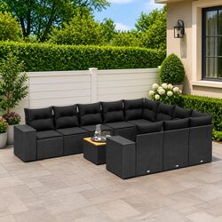 Premium 11 Piece Black Poly Rattan Garden Sofa Set
