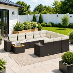 Premium 11 Piece Black Poly Rattan Outdoor Sofa Set