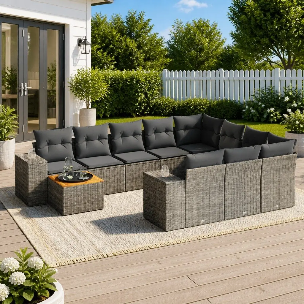 Garden Sofa Set PE Rattan 11 Piece Modular Outdoor Furniture Grey