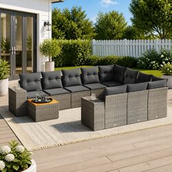 11 Piece Outdoor Garden Sofa Set with Grey Poly Rattan