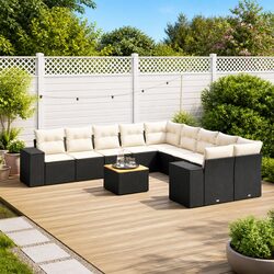 Premium 11 Piece Black Outdoor Garden Sofa Set with Cushions