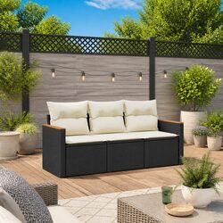 3-Piece Modular Black Rattan Garden Sofa Set