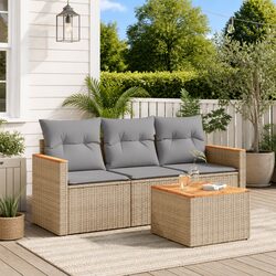 Beige 4-Piece Patio Sofa Set with Storage Feature