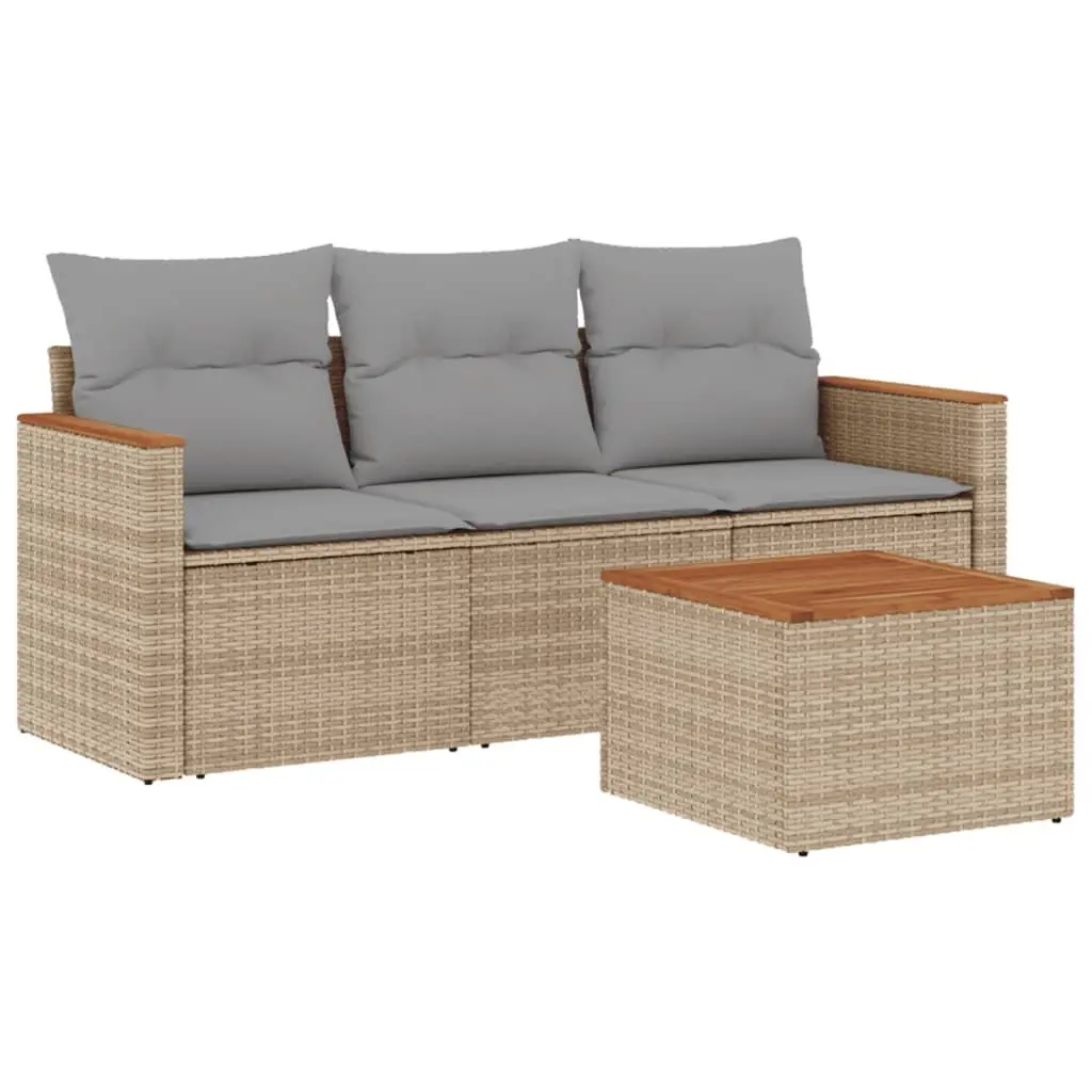 Beige 4-Piece Patio Sofa Set with Storage Feature