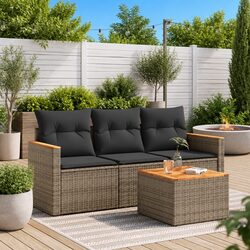 4-Piece Grey Modular Garden Sofa Set with Acacia Table