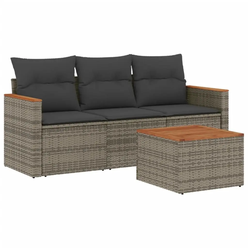 4-Piece Grey Modular Garden Sofa Set with Acacia Table