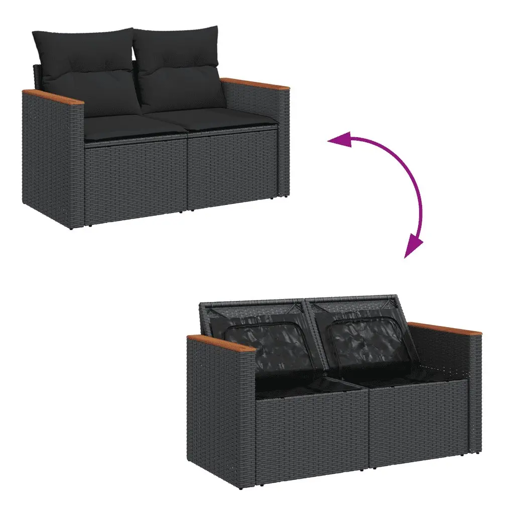4-Piece Black Poly Rattan Outdoor Garden Sofa Set