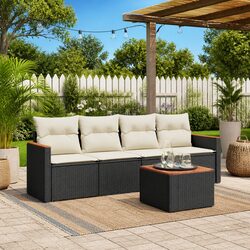 Durable 5 Piece Garden Sofa Set in Black Poly Rattan