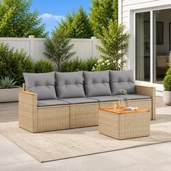 Beige 5 Piece Outdoor Garden Sofa Set with Cushions