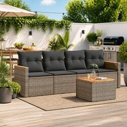5 Piece Grey Poly Rattan Garden Sofa Set with Storage