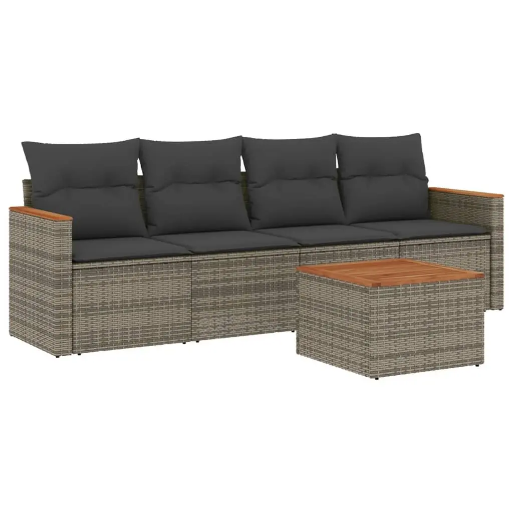 5 Piece Grey Poly Rattan Garden Sofa Set with Storage