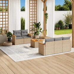 Beige Rattan Garden Sofa Set 6 Piece Outdoor Furniture