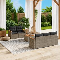 Premium 6-Piece Grey Poly Rattan Garden Sofa Set with Storage