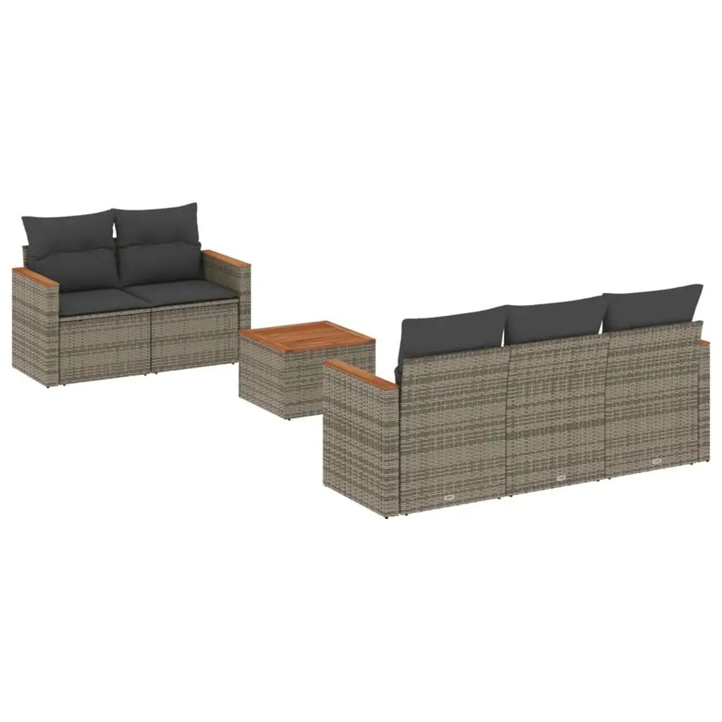 6-Piece Grey Poly Rattan Garden Sofa Set with Storage