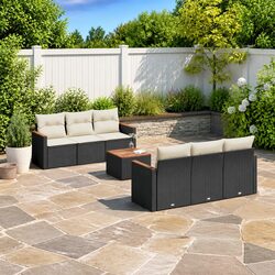 7 Piece Black Poly Rattan Outdoor Garden Sofa Set