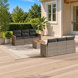 7-Piece Grey Poly Rattan Garden Sofa Set with Cushions