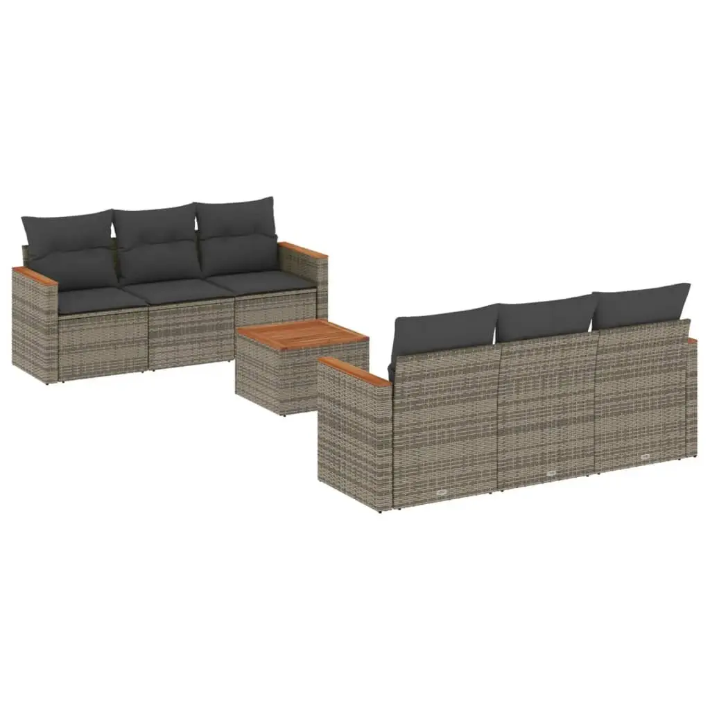 7-Piece Grey Poly Rattan Garden Sofa Set with Cushions