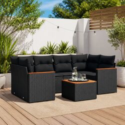 7-Piece Black Poly Rattan Garden Sofa Set for Outdoors