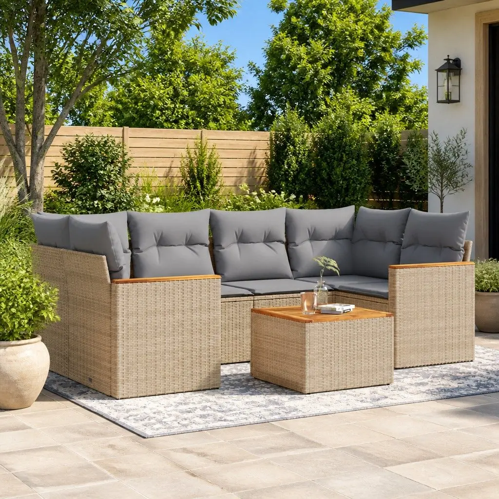 Beige 7 Piece Garden Sofa Set with Cushions Storage