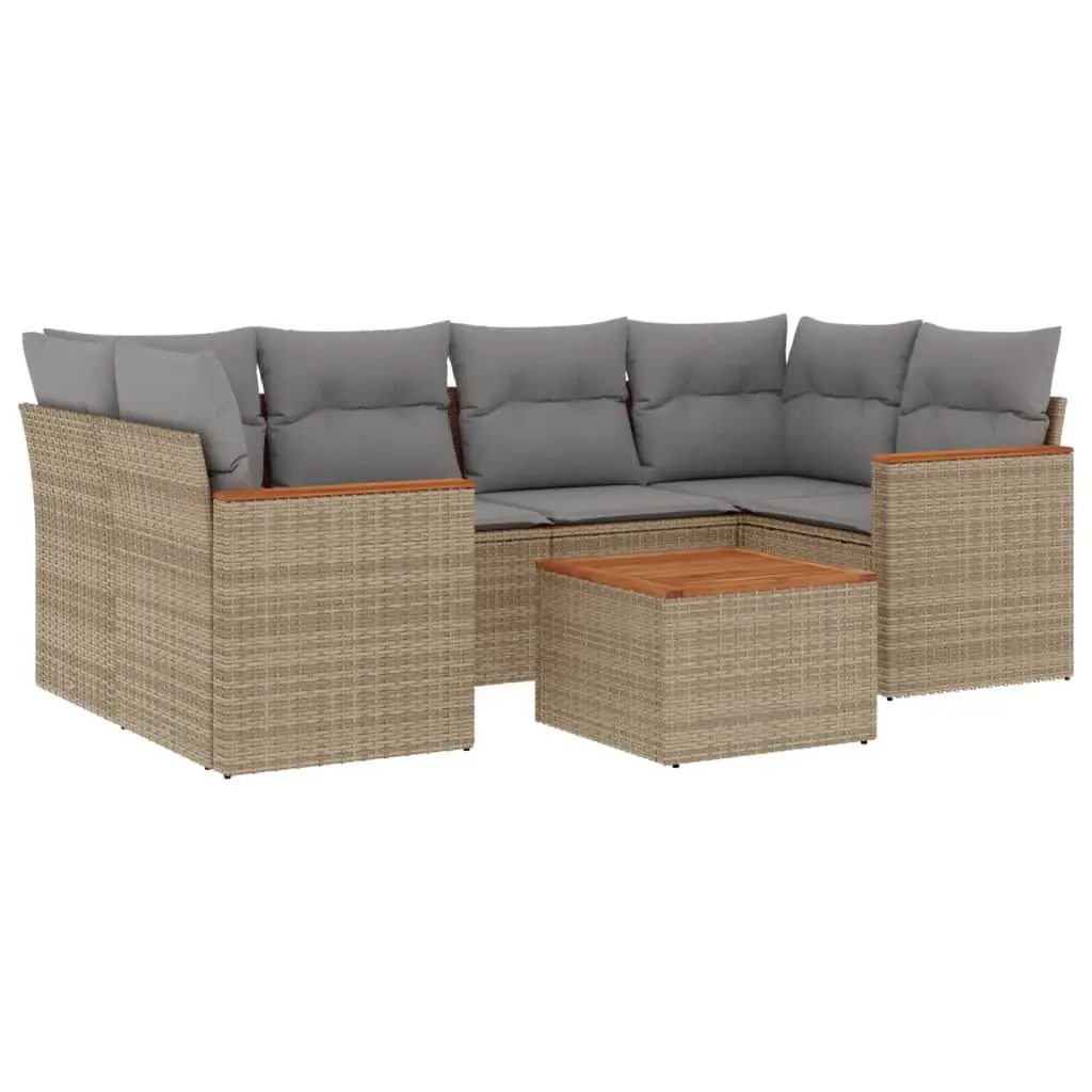 Beige 7 Piece Garden Sofa Set with Cushions Storage