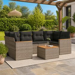 Premium 7-Piece Grey Garden Sofa Set for Outdoors