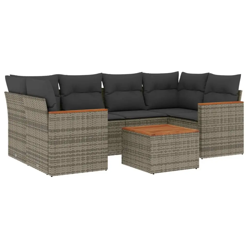Garden Sofa Set PE Rattan 7 Piece Grey Outdoor Patio Furniture with Cushions