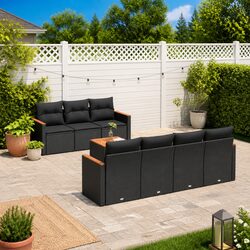 8 Piece Outdoor Garden Sofa Set in Black with Cushions