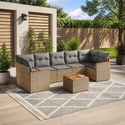 8-Piece Beige Garden Sofa Set with Durable Rattan Design