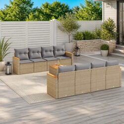 High-Quality 9 Piece Beige Outdoor Garden Sofa Set