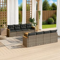 Grey Poly Rattan Garden Sofa Set 9 Piece Outdoor Furniture