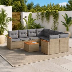 Durable 9 Piece Outdoor Sofa Set with Storage - Beige