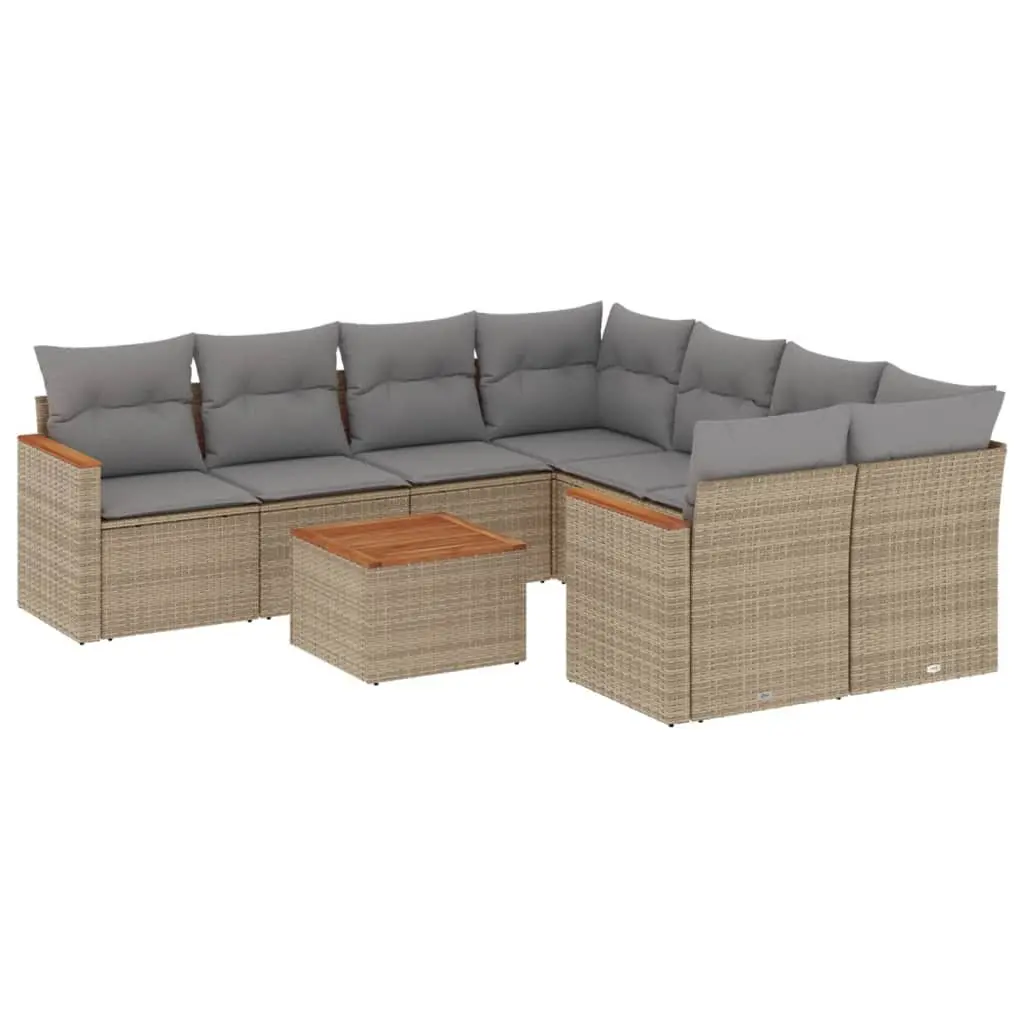 9 Piece Garden Sofa Set PE Rattan Beige Outdoor Furniture